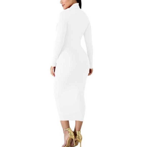 Women's Basic Long Sleeve Pencil Dress White - Picture 3 of 5